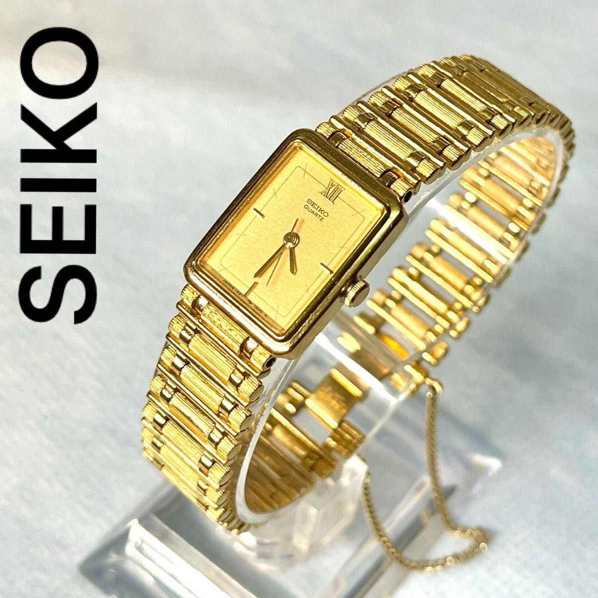 稼働 超美品 SEIKO レディース腕時計 ゴールド レクタンギュラー