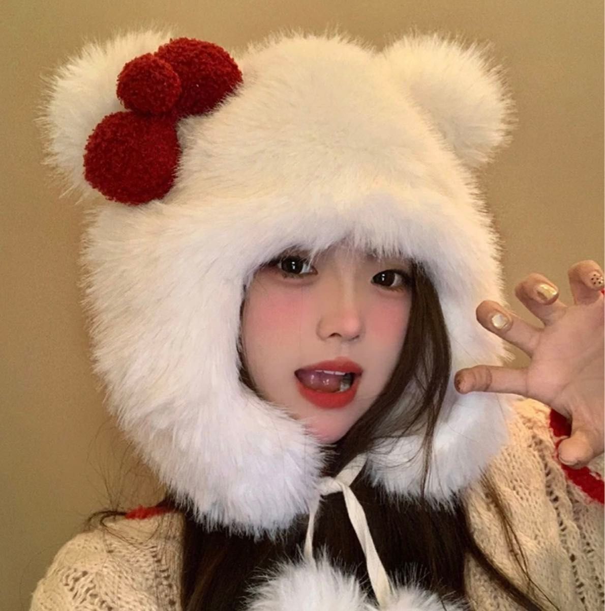 ハローキティ ファンキャップ 帽子 アクセサリー ふわふわ 冬 ニット