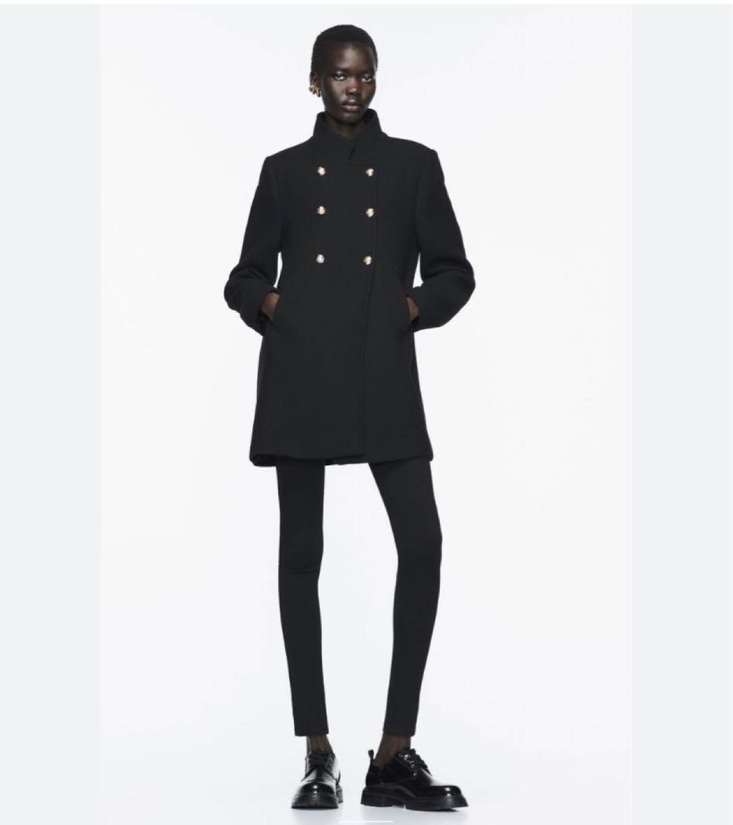 ZARA ダブルブレストハイネックウールブレンドコート スタンドカラー