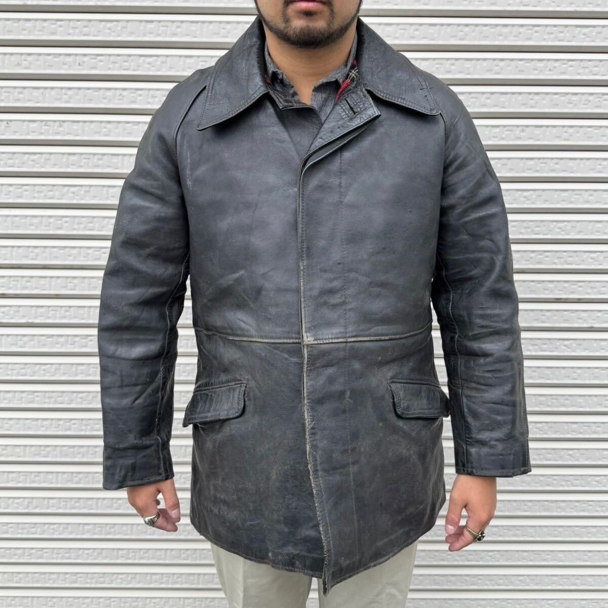 60s フランス製 ファイヤーマン レザー ジャケット コート フレンチ