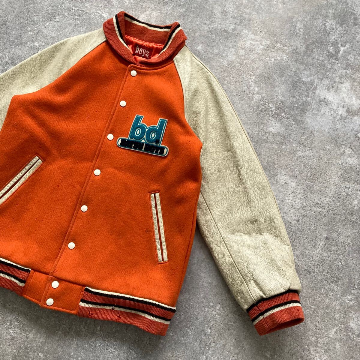 MEN'S BA-TSU】メンズバツ スタジャン スタジアムジャンパー 牛革袖