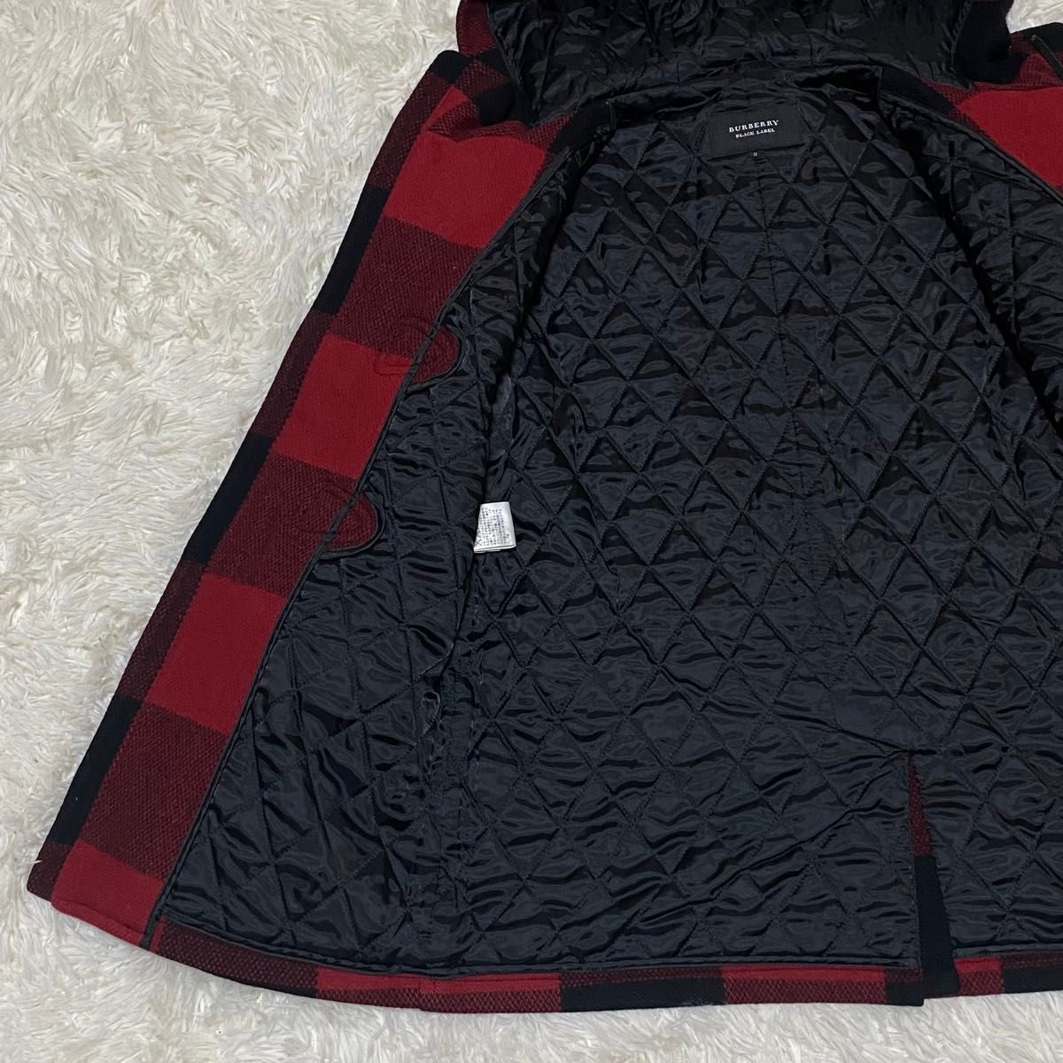 美品 BURBERRY BLACK LABEL ダッフルコート チェック 赤 バーバリー