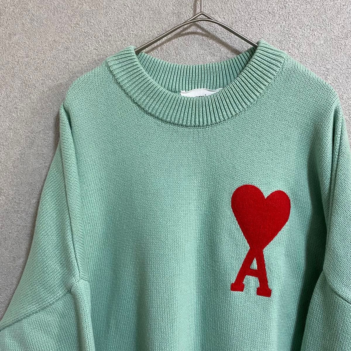 ami paris アミ ミントグリーン ニット セーター ハート刺繍｜Yahoo