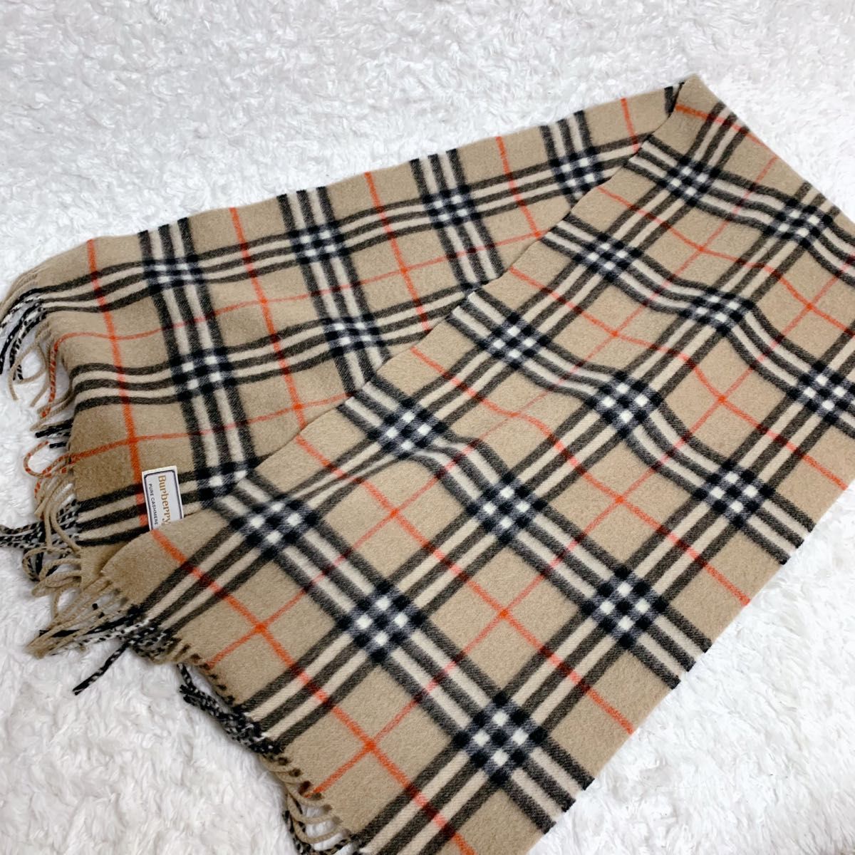 Burberry's 純カシミヤ マフラー チェック柄 白タグ ヴィンテージ