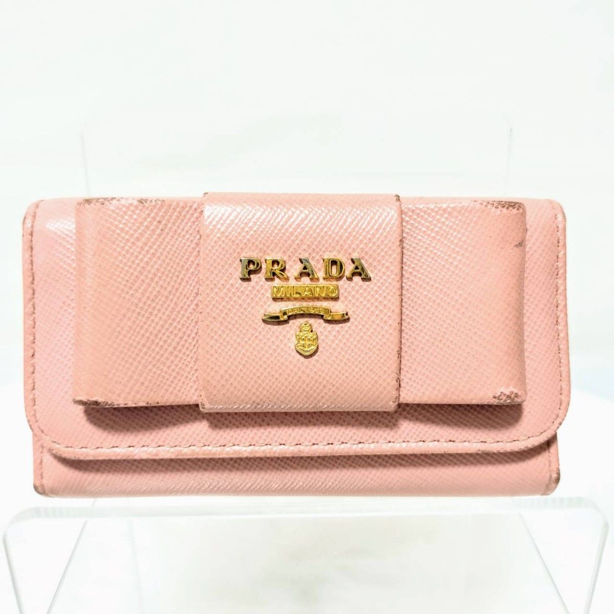 プラダ キーケース リボン ピンク 5連 レザー サフィアーノ prada