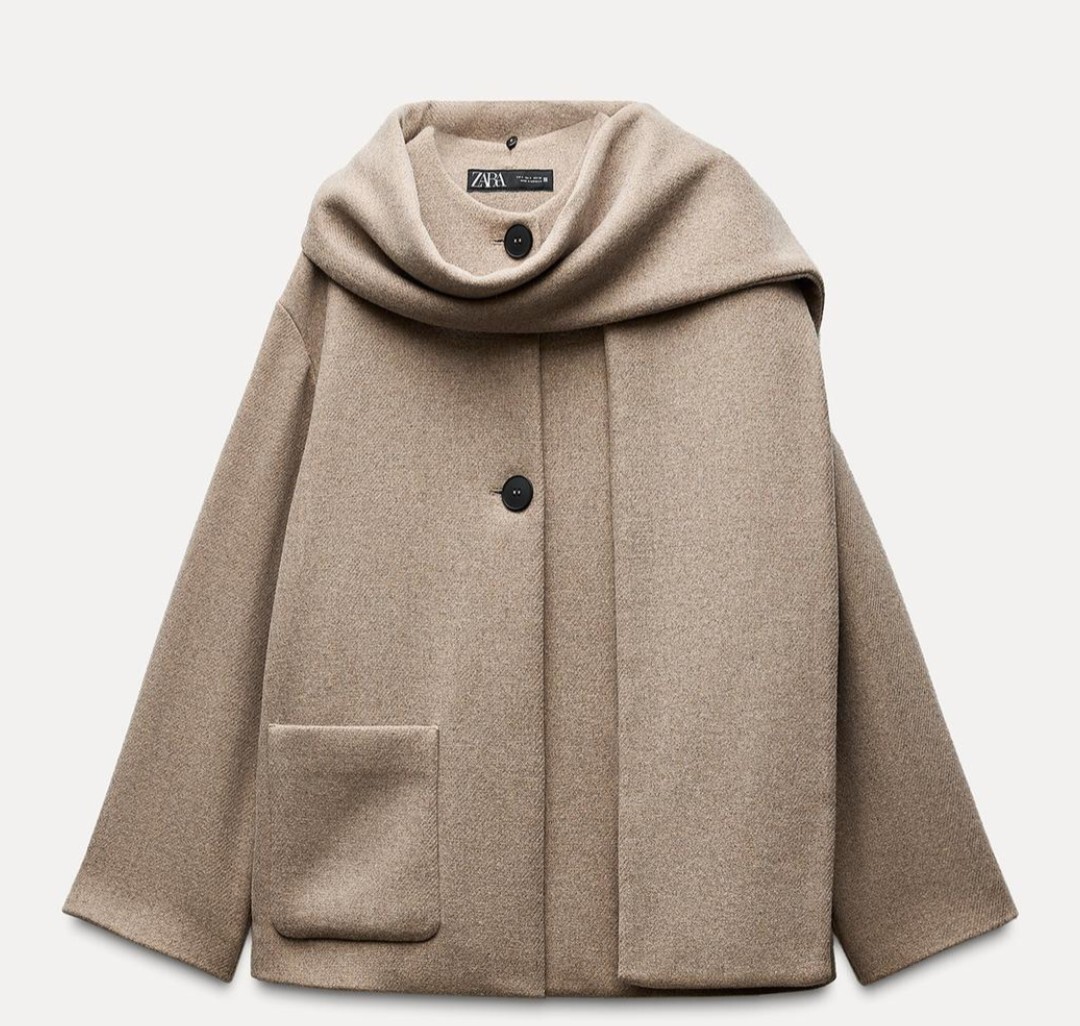 Yahoo!オークション - 未使用 ZARA ウールスカーフ付きコートベージュ