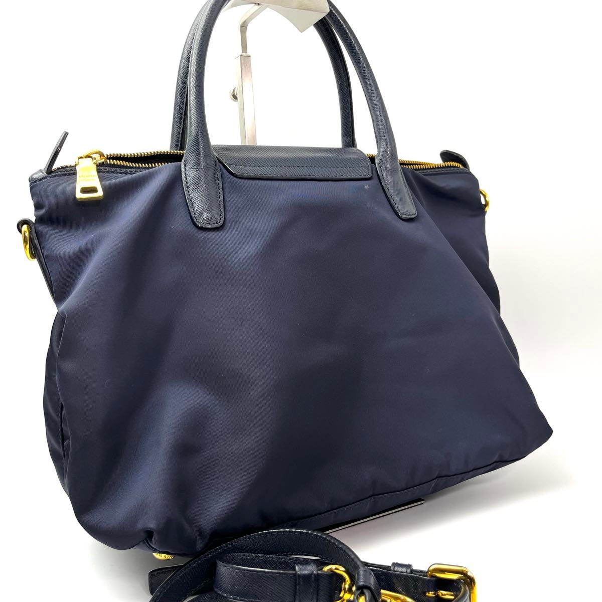 美品 プラダ ナイロン 2WAY ミニトート ショルダーバッグ ネイビー 紺