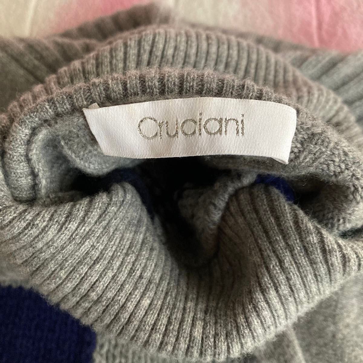 Cruciani ウールカシミヤ タートルネック ニット チェック グレー 48
