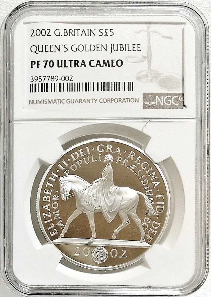 2002年 イギリス ゴールデンジュビリー 5ポンド プルーフ 銀貨 NGC