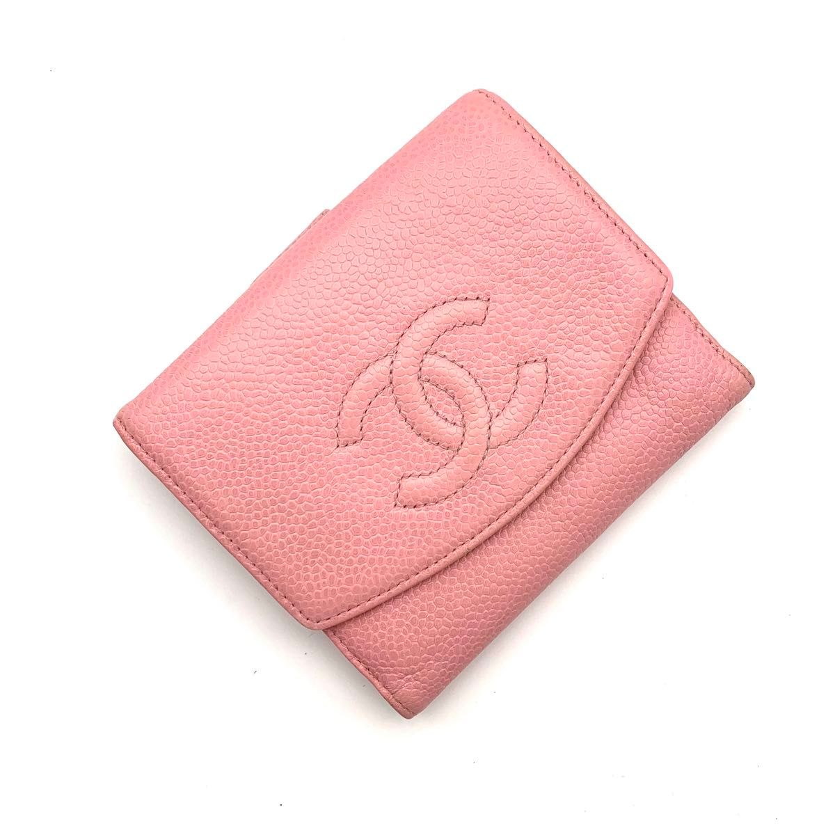 CHANEL シャネル キャビアスキン 二つ折り財布 ピンク ココマーク J54