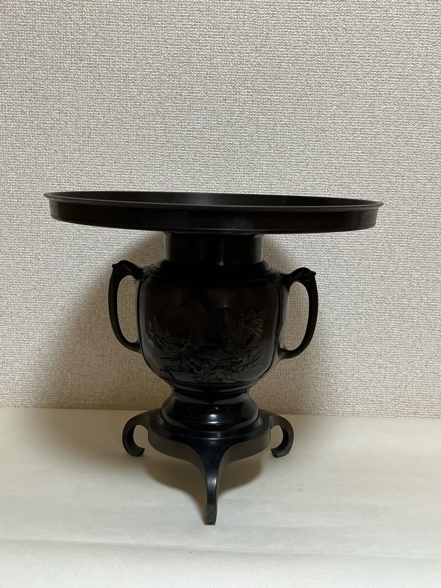 花器 薄端 唐金製 三つ足 華道具 - 唐金製 薄端 花器 花入 三つ足 花器