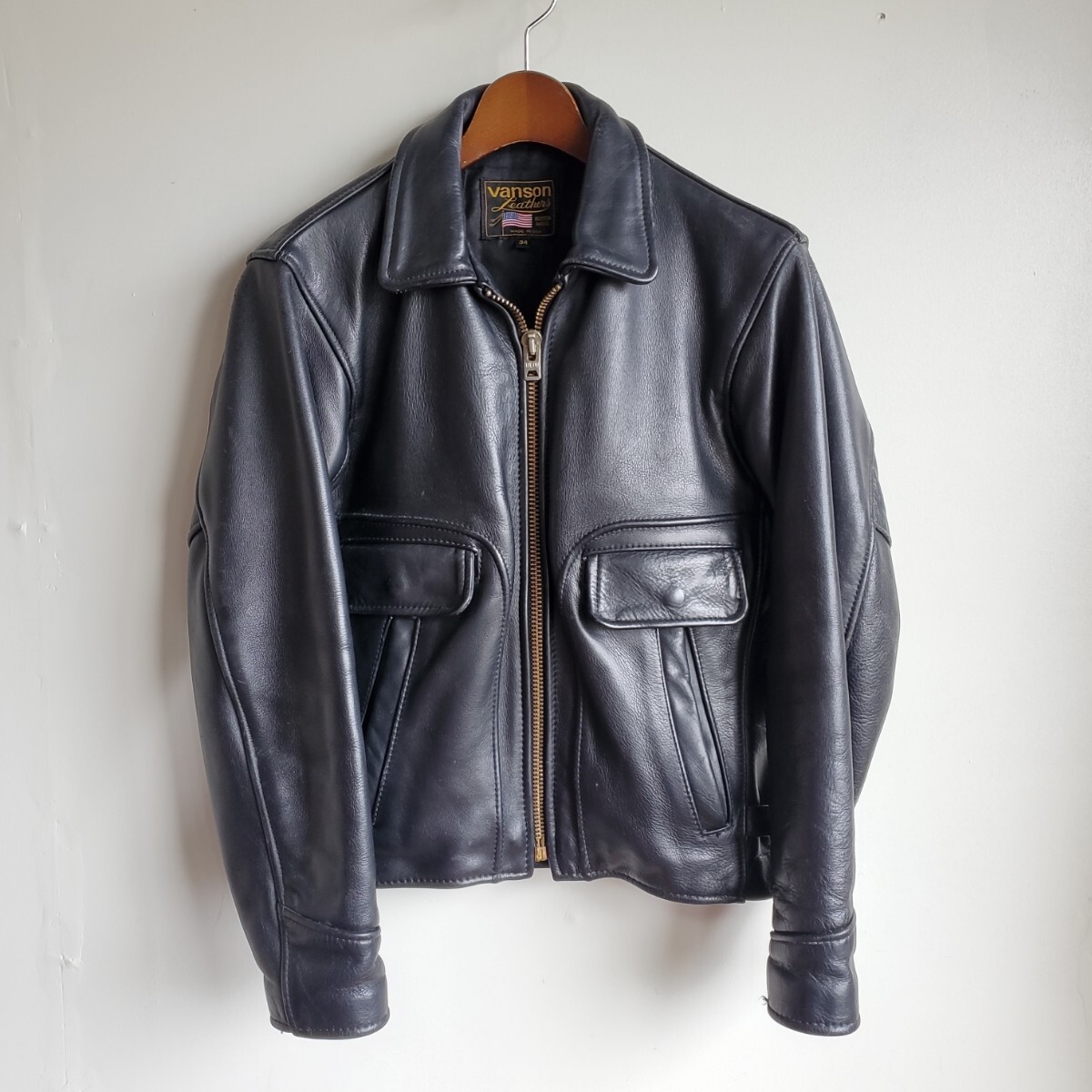 757 【size34】USA製 バンソン VANSON シングル ライダース 黒