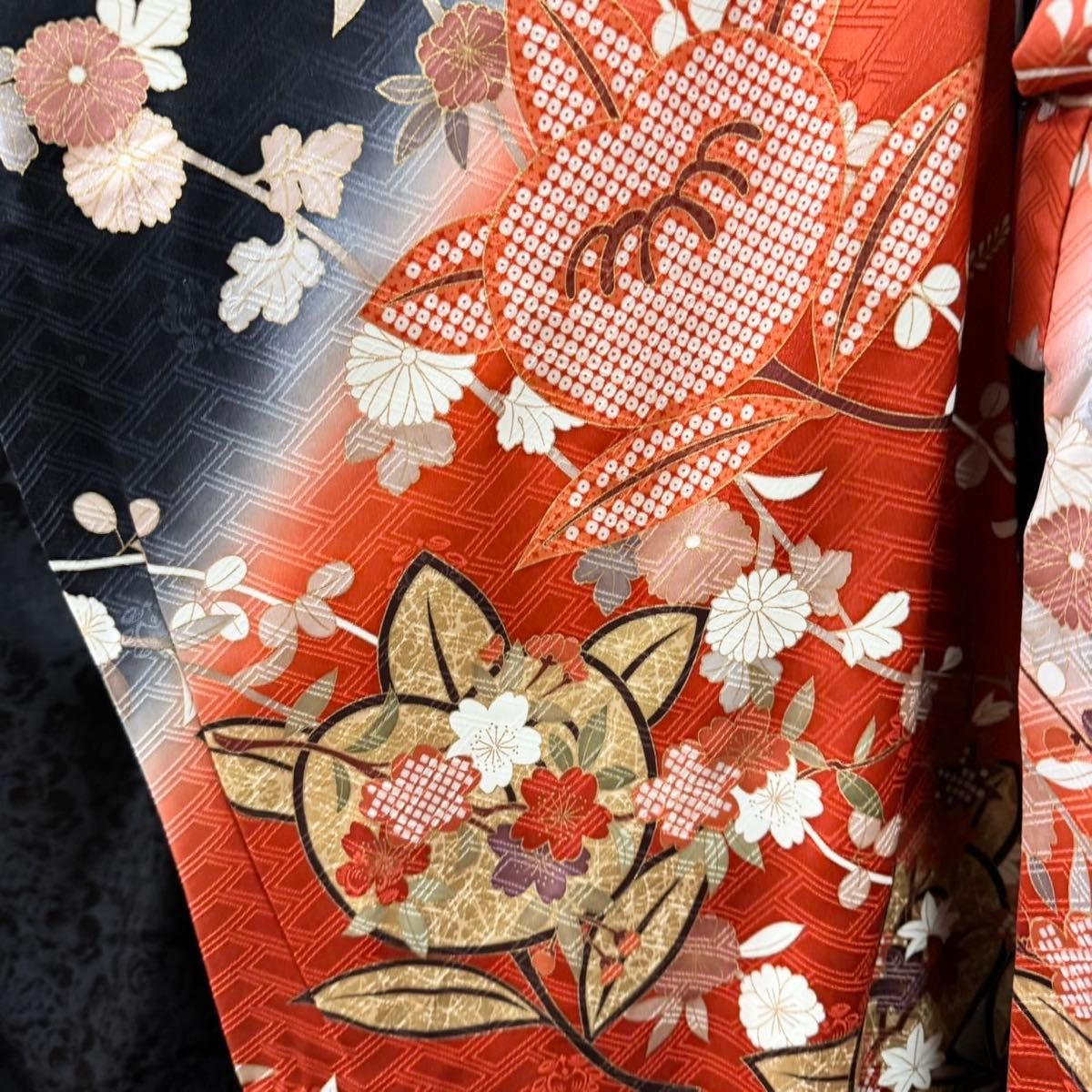 吉澤友禅 吾妻徳穂 美品 金彩 駒刺繍 橘吉祥花文 フルセット 振袖