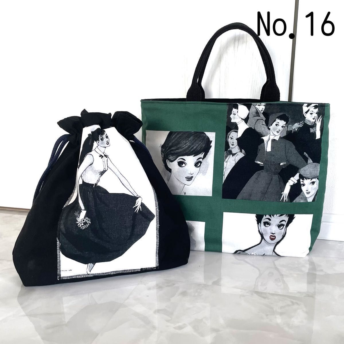 中原淳一 トートバッグと巾着バッグセット ハンドメイド ハンドメイド