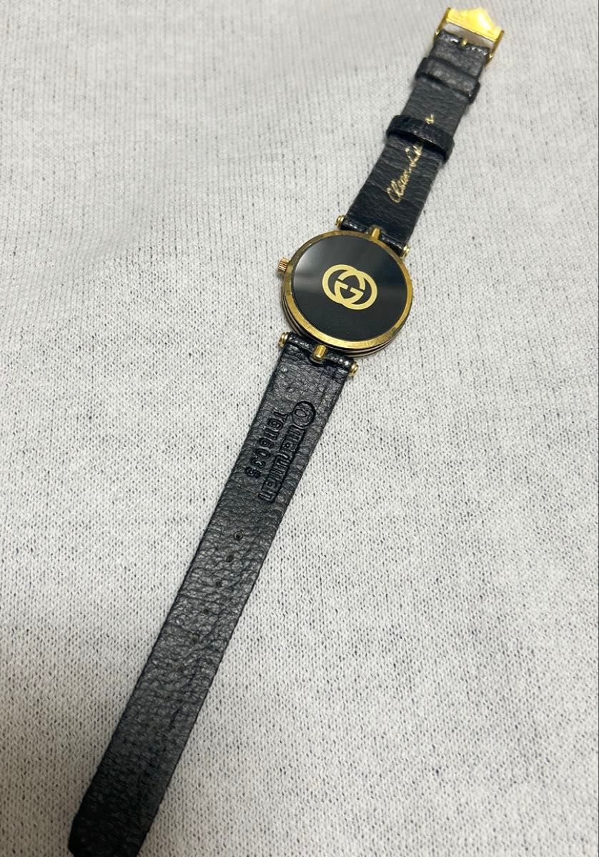 GUCCI グッチ 腕時計 ラウンド ヴィンテージウォッチ 黒文字盤 レザー