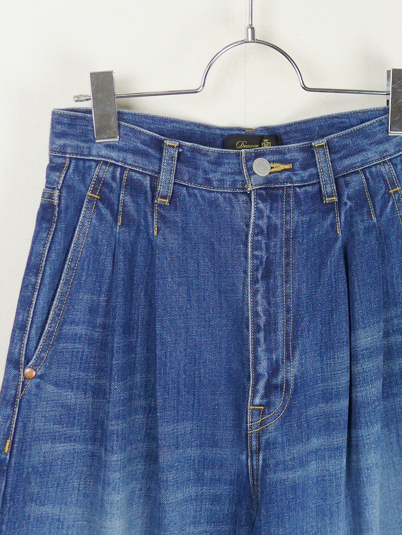 Drawer ドゥロワー 24AW完売 デニムタックパンツ34ブルー VERY BLAMINK