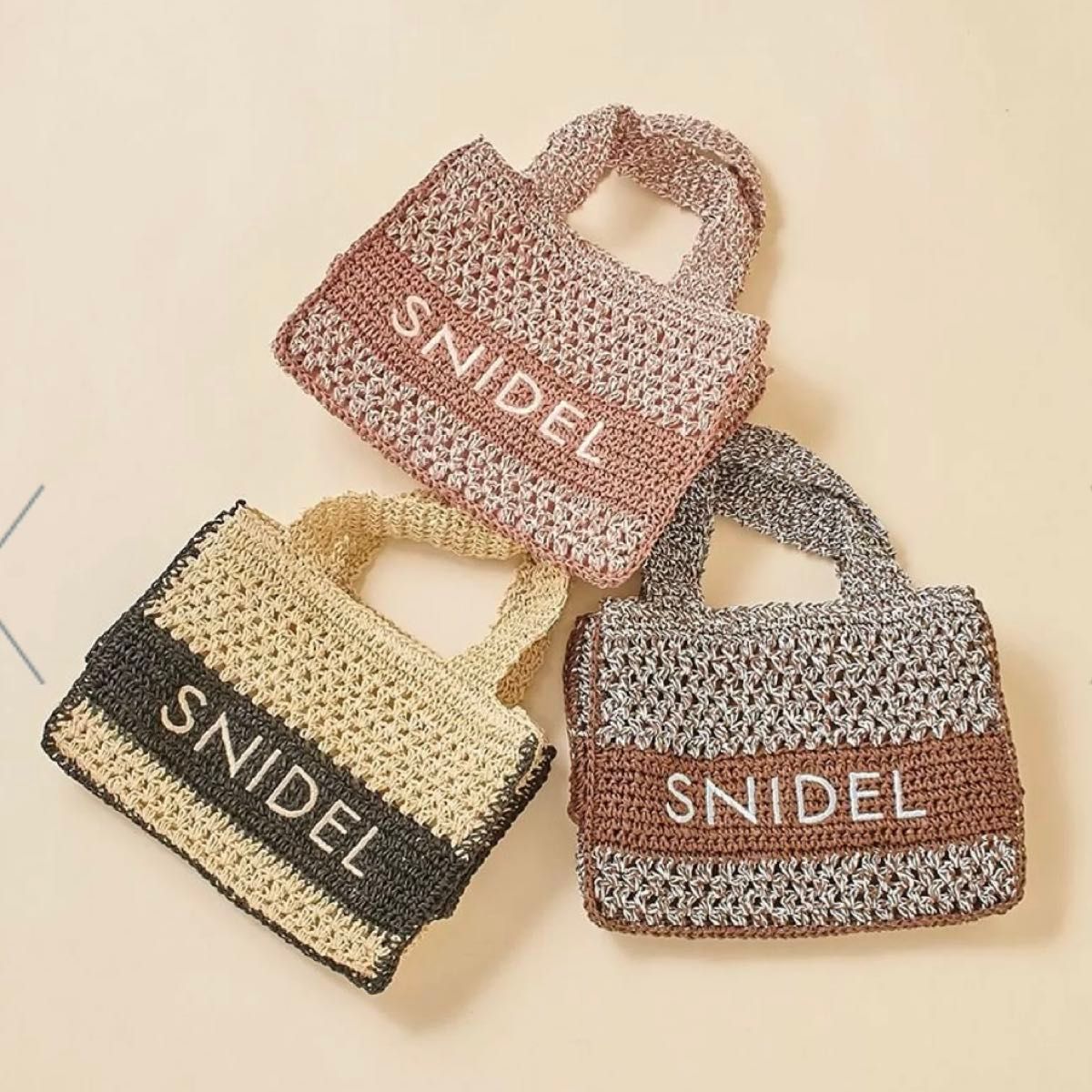 公式 新作 SNIDEL スナイデル 春夏 柄編みロゴトートバッグ ピンク