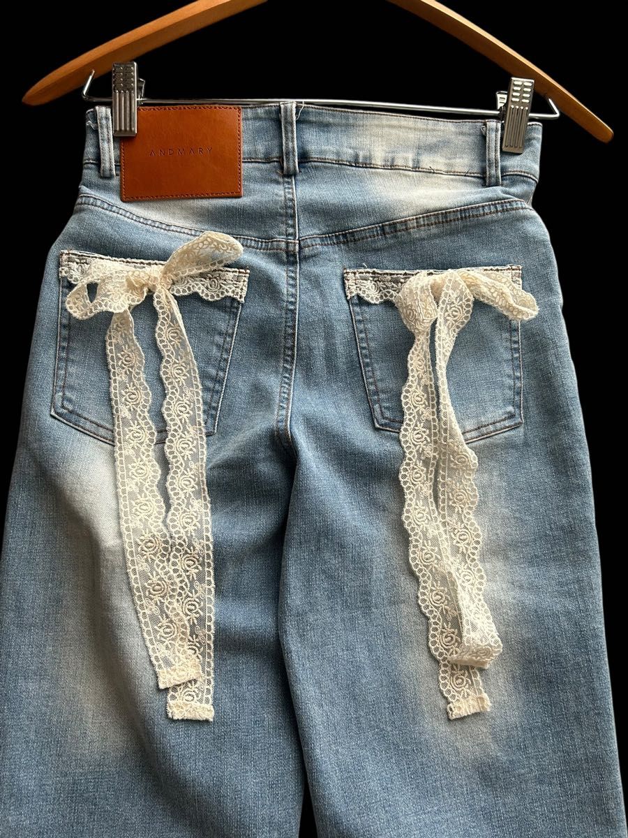 タグ付き未使用】Andmary Lacey ribbon denim アンドマリー レーシー