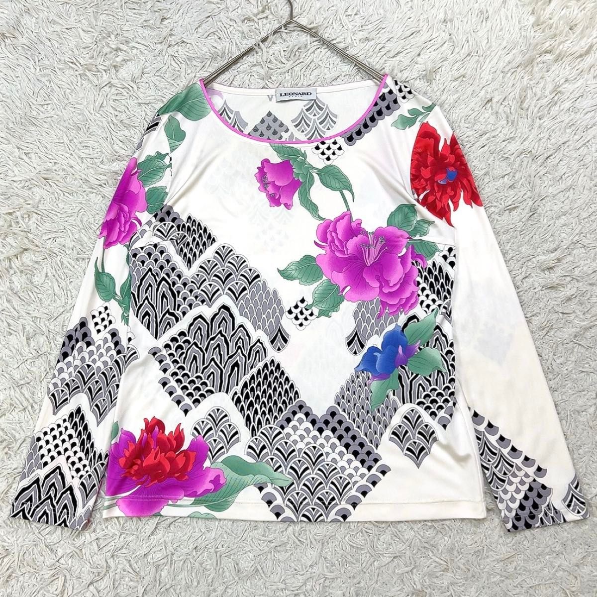LEONARD PARIS レオナールパリ シルク カットソー 花 フラワー 46 2XL