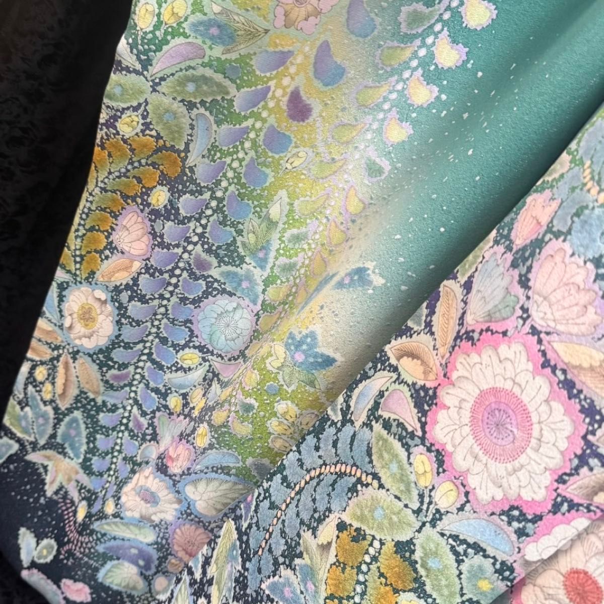 美品 辻が花 銀通し 辻ヶ花 ぼかし 緑 逸品 フルセット 振袖 振り袖