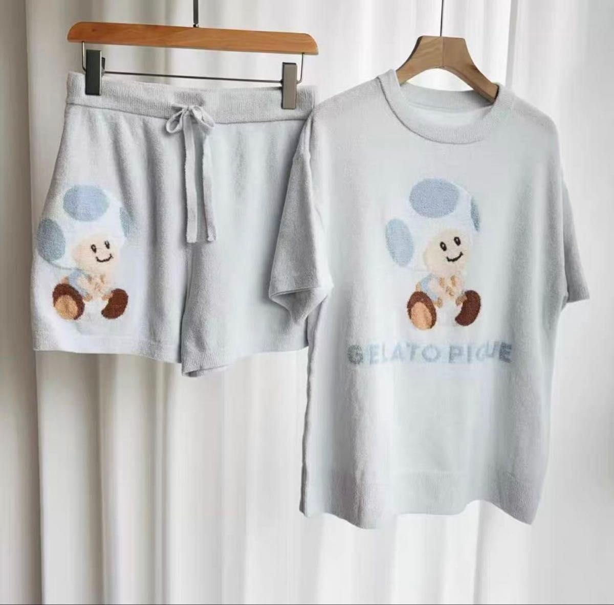 ジェラピケ ジェラートピケ キノピオ＆ヨッシー ルームウェア ブルー