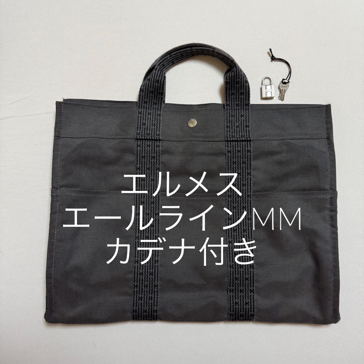美品 エルメス HERMES エールラインMM カデナ付き キャンバストート