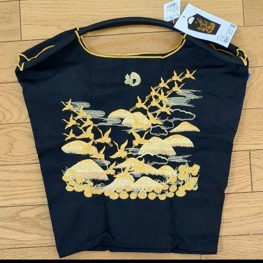 ボールアンドチェーン 染織いわもと エコバッグ 鶴 ブラック 新品未