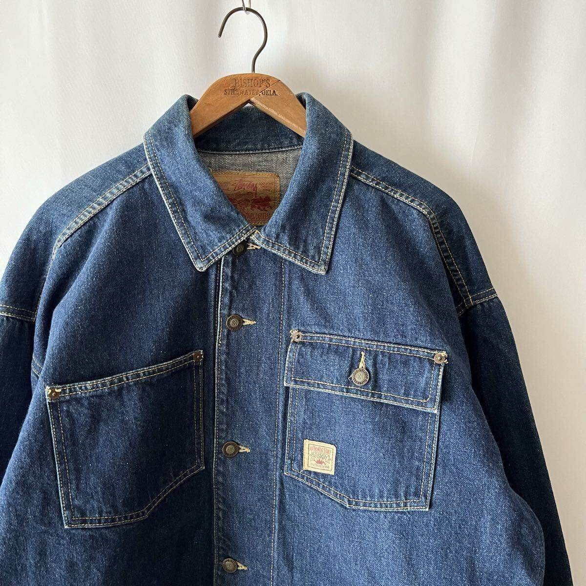 90s OLD STUSSY RED LINE LONG JACKET L USA製 ビンテージ 90年代