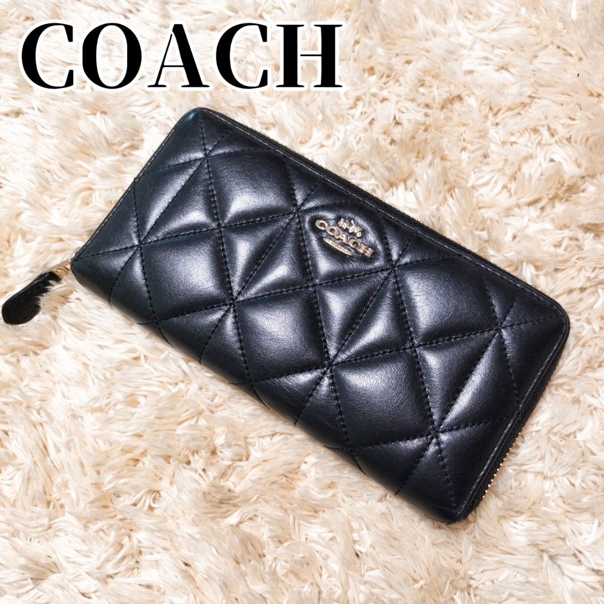 COACH/コーチ 長財布 キルティング 金ロゴ フェイクレザー 黒｜Yahoo
