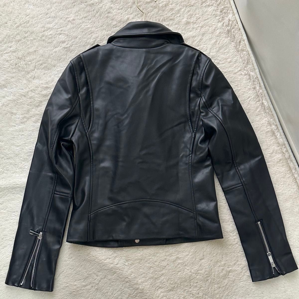 MNG ブラックフェイクレザーライダースジャケット XS アウター 黒