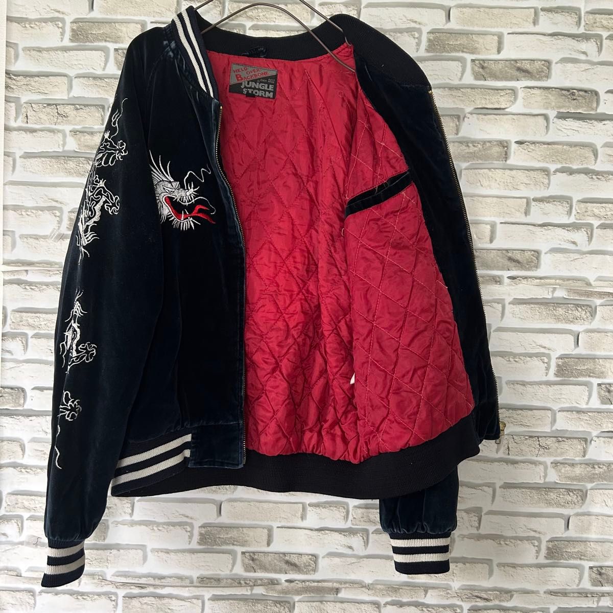 JUNGLE STORM スカジャン ベロア 龍 全面刺繍 袖刺繍 90s ブラック