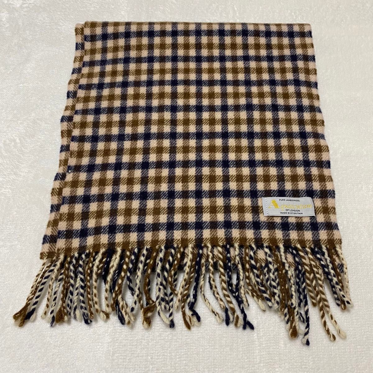 極美品 Aquascutum アクアスキュータム マフラー メンズ チェック 茶色