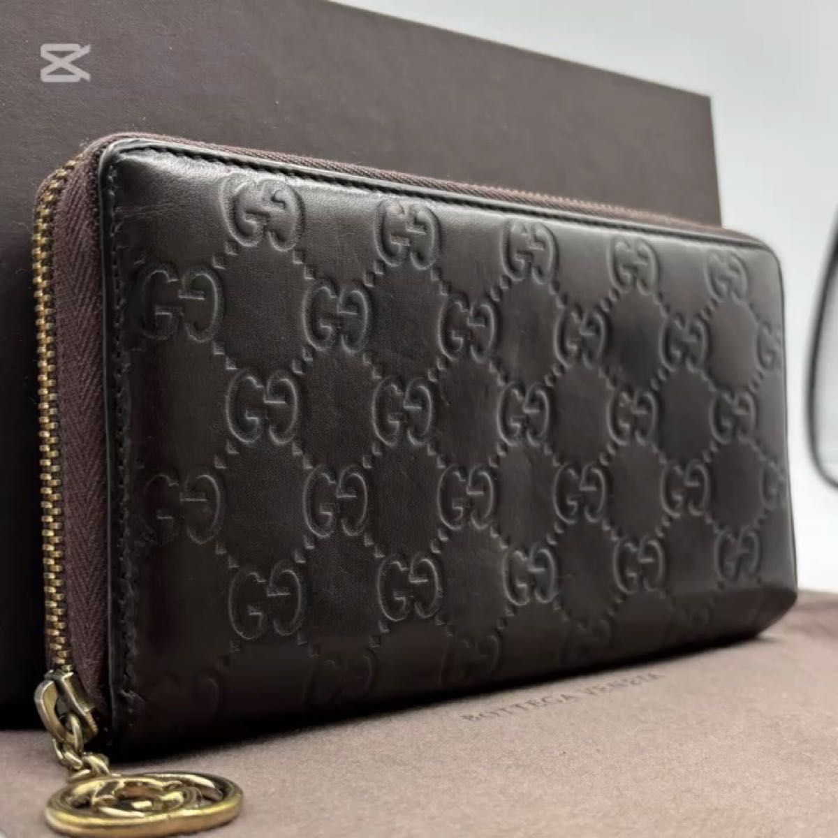 k73 GUCCI グッチ 長財布 レザー グッチシマ ダークブラウン ラウンド