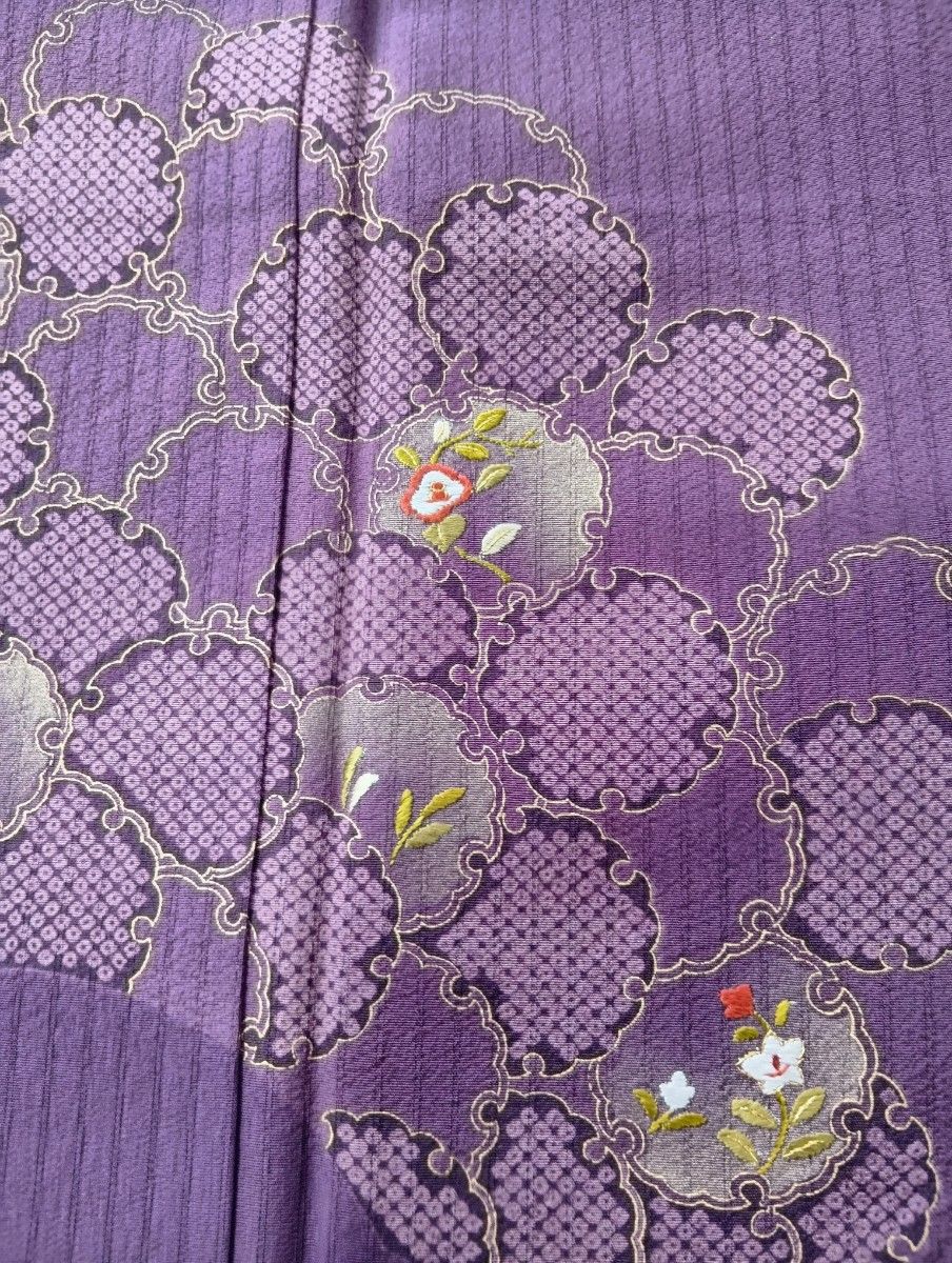 矢1620) 正絹 附け下げ 紫色 金彩や刺繍 しつけ付き｜Yahoo!フリマ（旧
