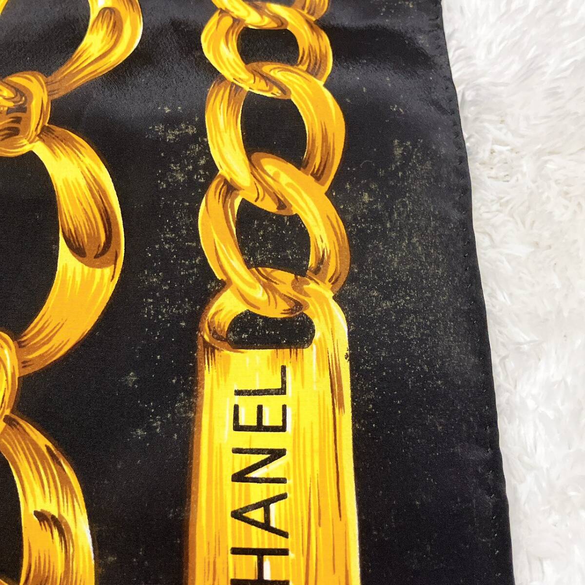 CHANEL シャネル シルク スカーフ チェーン柄 ヴィンテージ 100
