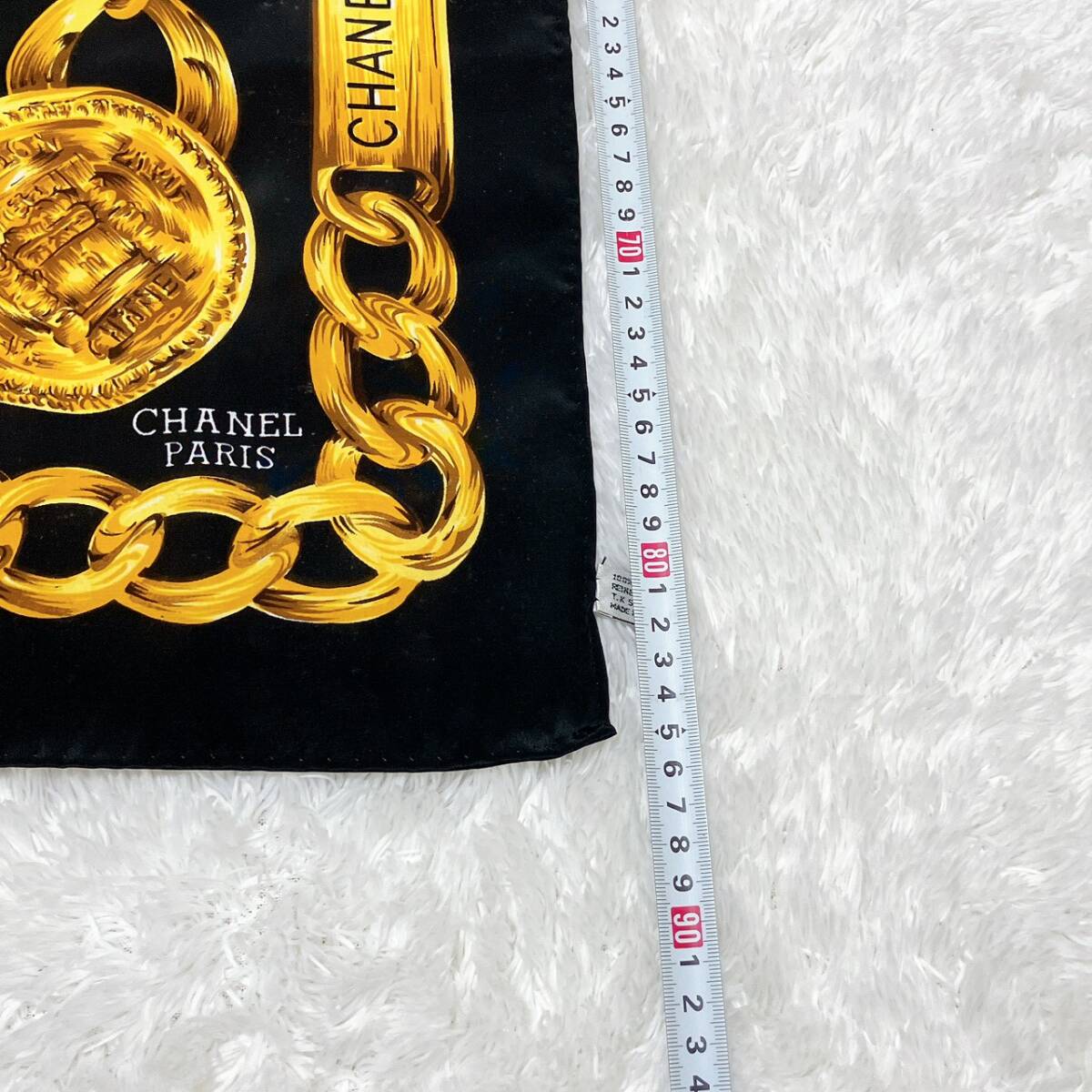 CHANEL シャネル シルク スカーフ チェーン柄 ヴィンテージ 100
