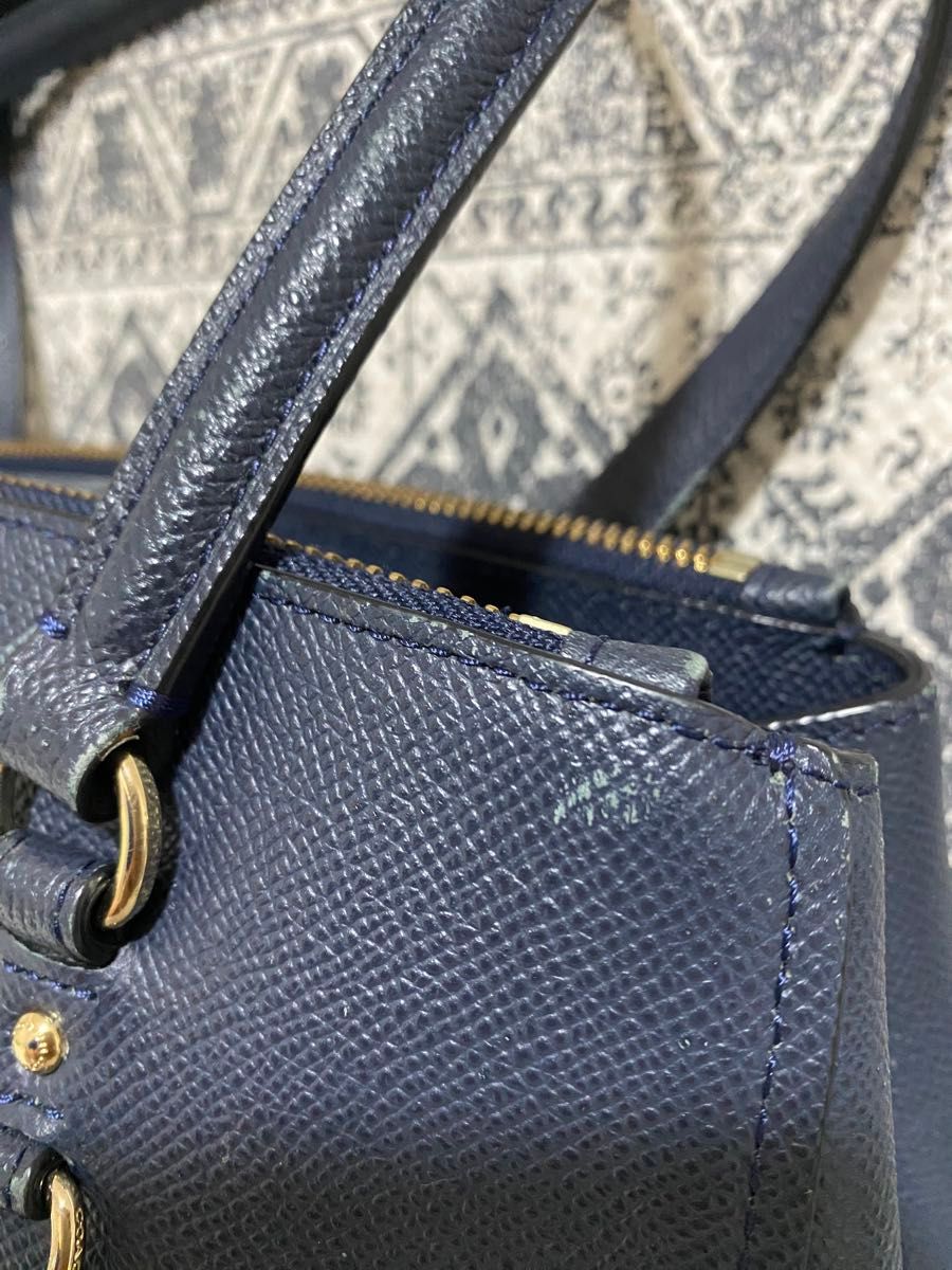 COACH コーチ レザー トートバッグ ショルダー 肩掛け ネイビー｜Yahoo