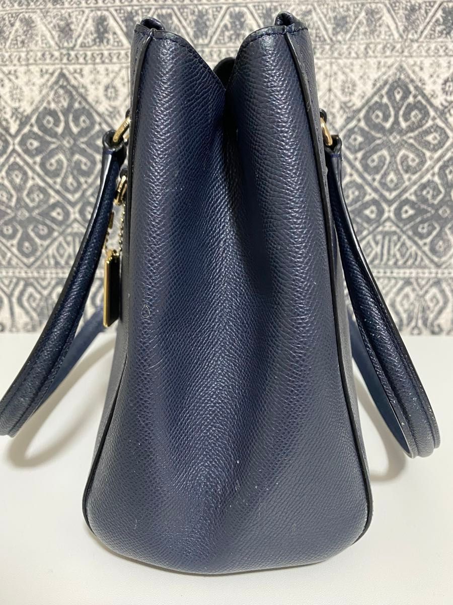 COACH コーチ レザー トートバッグ ショルダー 肩掛け ネイビー｜Yahoo