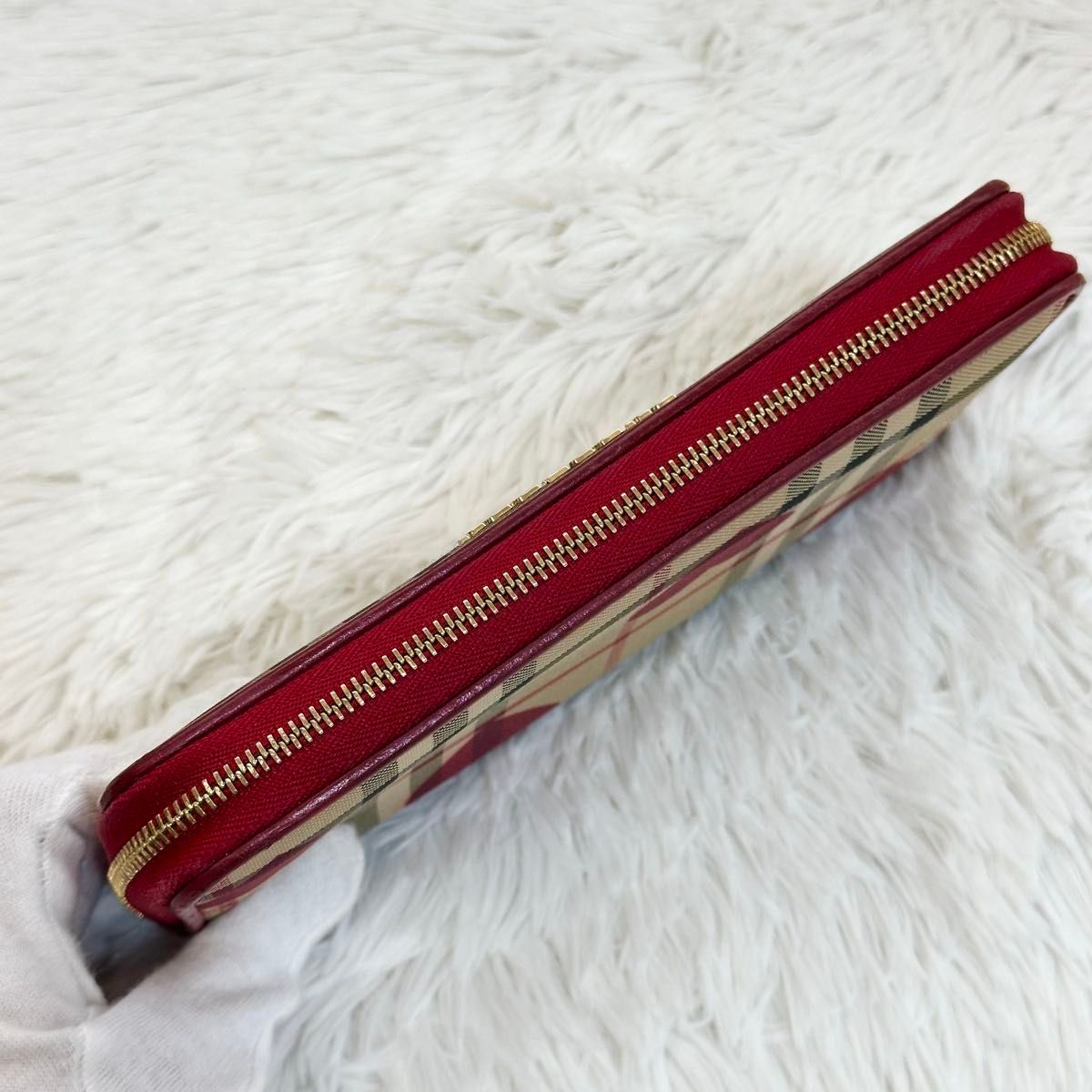 BURBERRY バーバリー 長財布 ハート ノバチェック シャドーホース 赤