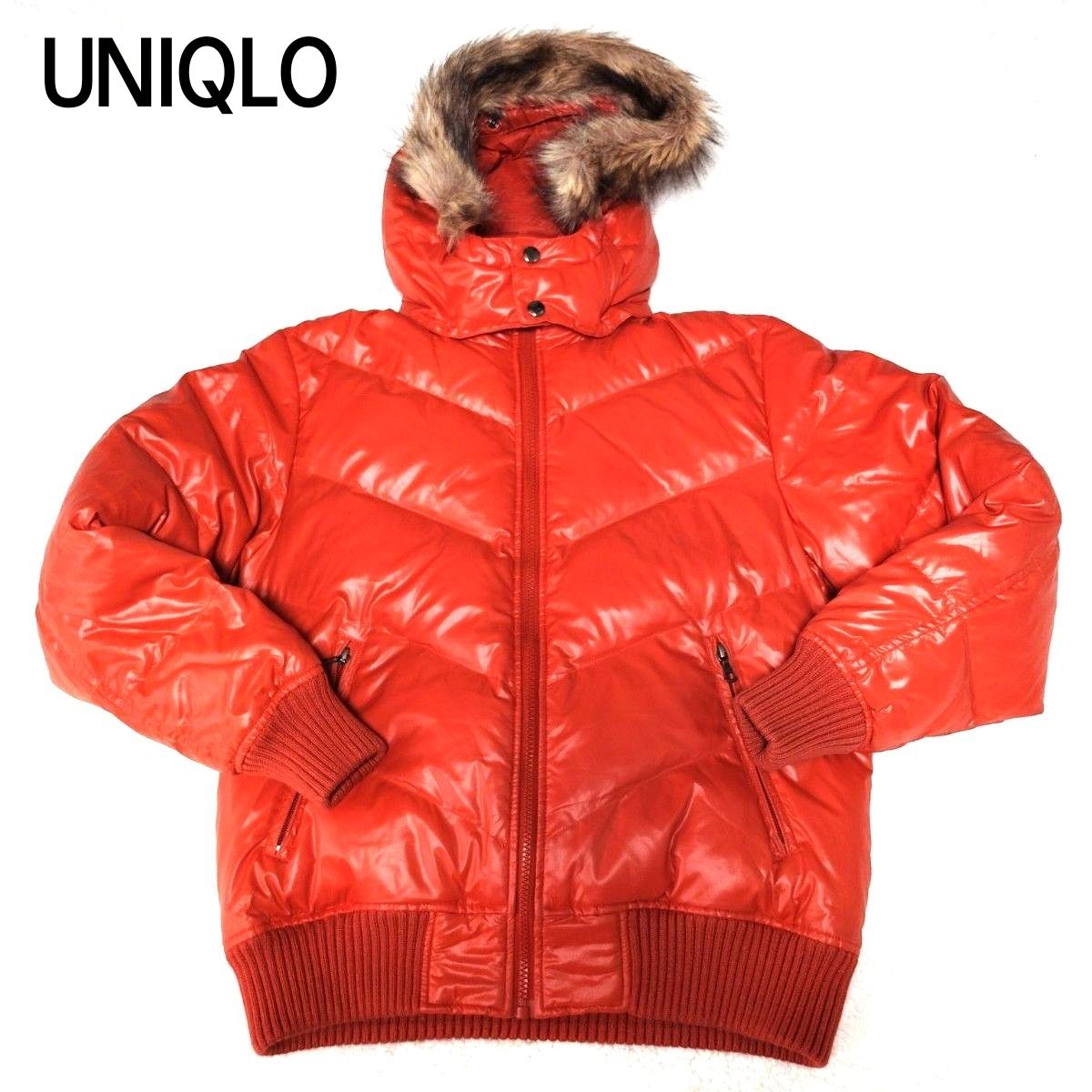 ユニクロ old UNIQLO プレミアム ダウンジャケット S 光沢 ファー付き