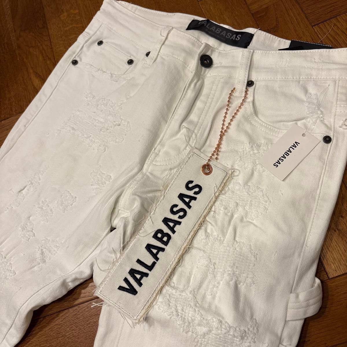 VALABASAS スキニーフレアデニムダメージホワイト29新品バラバサス