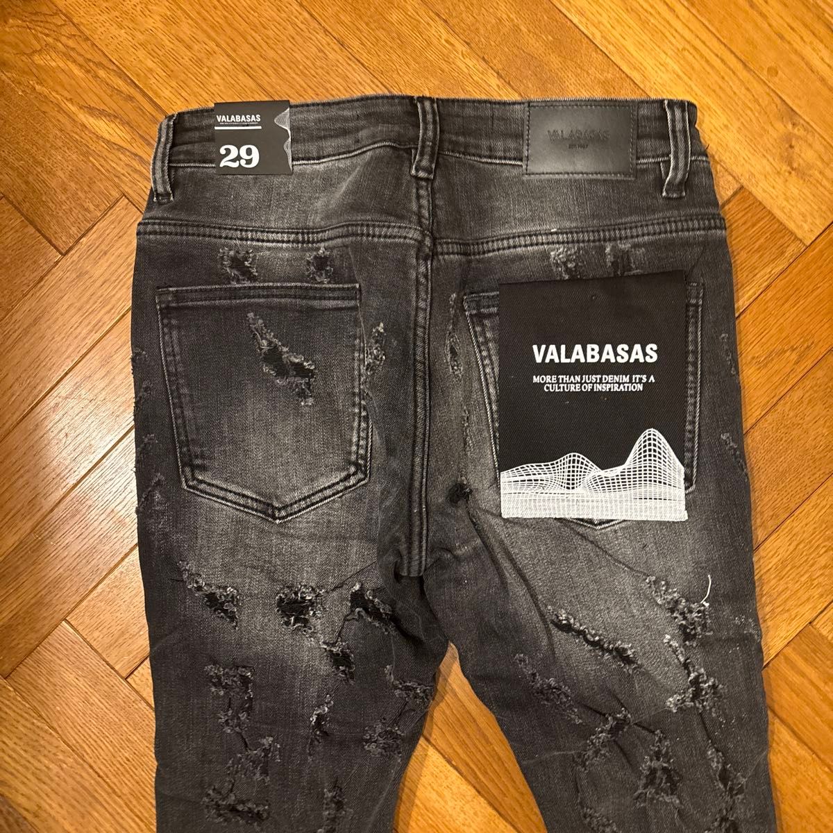 専用新品valabasasハードクラッシュスキニーフレアデニムブラックバラ