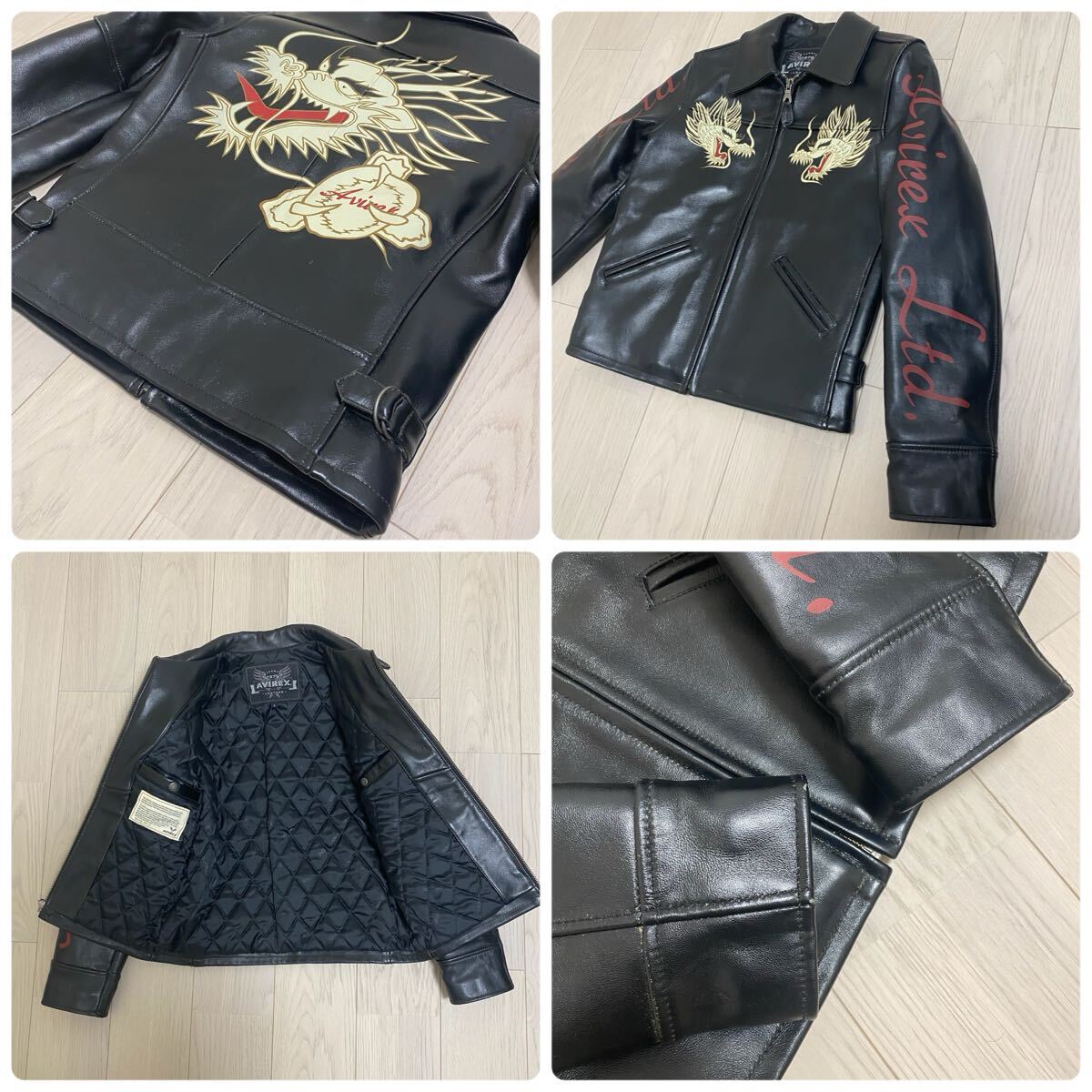 AVIREX アヴィレックス ラムレザー ライダースジャケット ドラゴン 龍