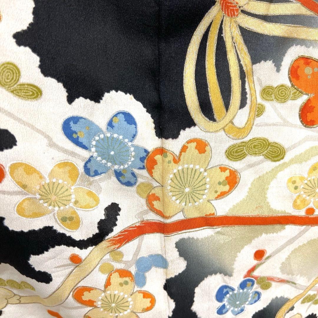 アンティーク 黒留袖 金駒刺繍 金彩 水引 松竹梅 傘 扇 着物 112b d