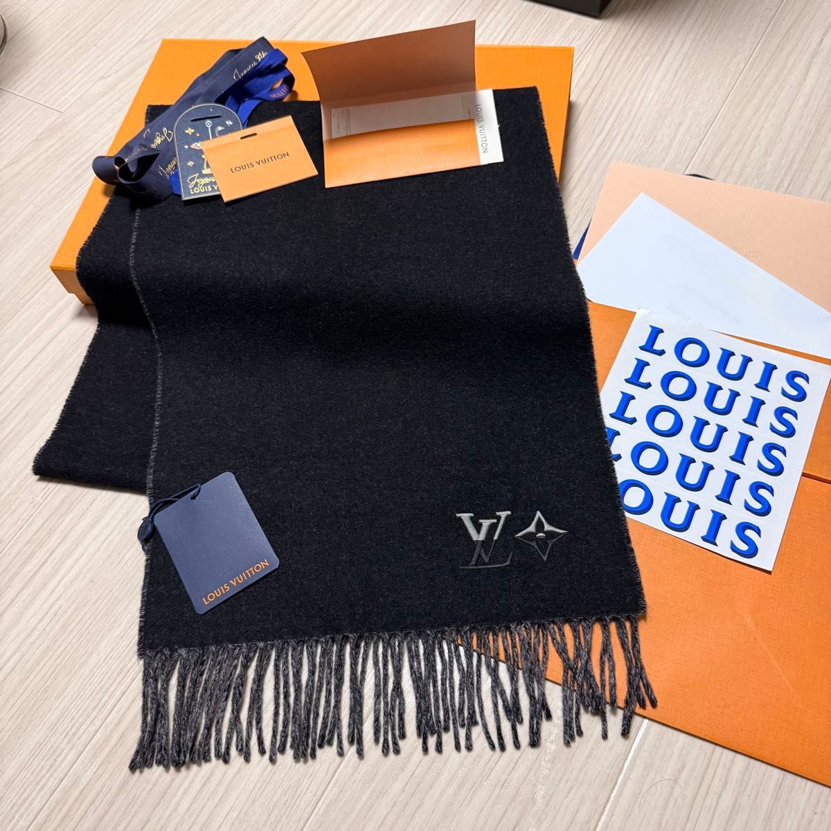 高級カシミヤLVマフラー 新品箱紙袋セット ヴィトンマフラー ルイ