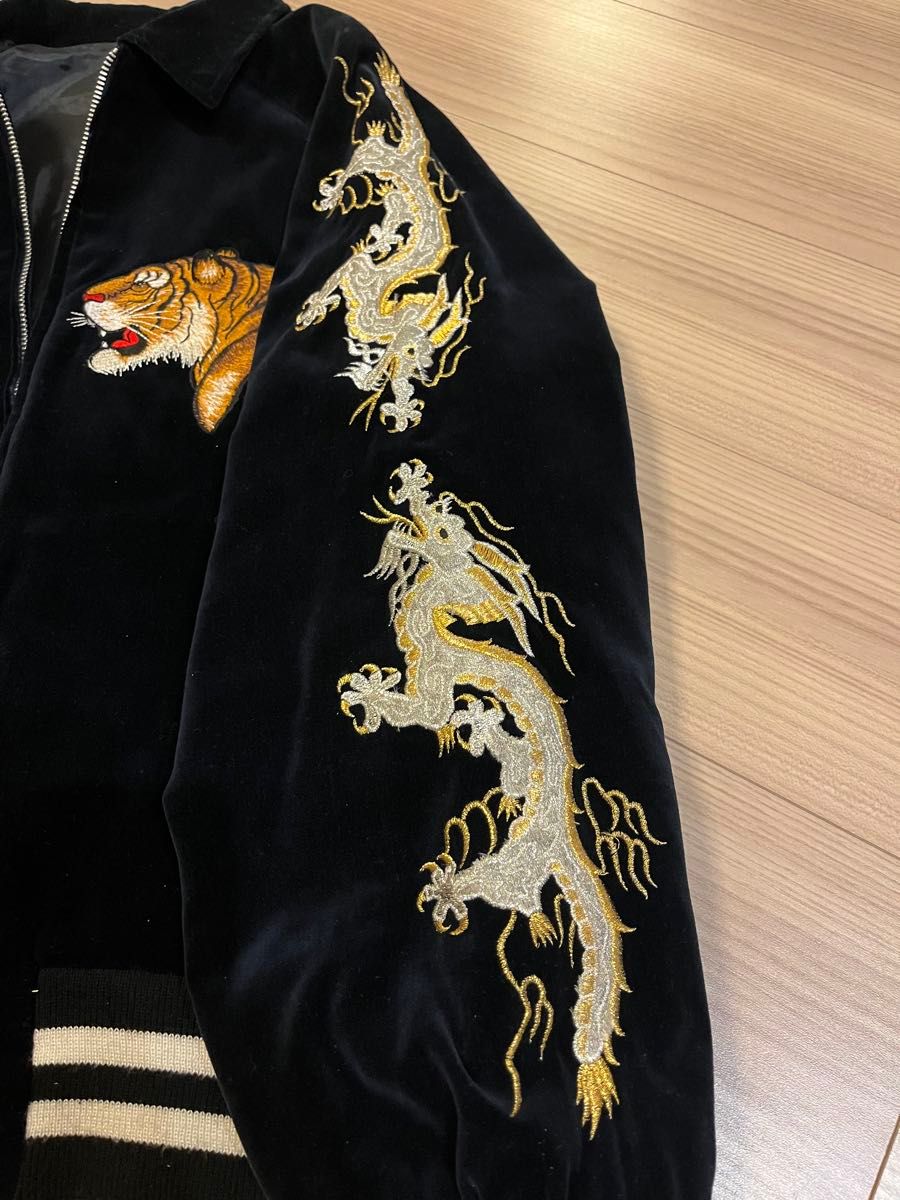 豪華刺繍 スカジャン ベロア 虎×竹×龍 Yokosuka Japan 黒｜Yahoo