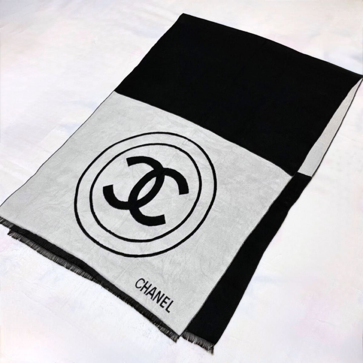 新品 CHANEL シャネル ストール ノベルティ 白 黒 カシミヤ マフラー
