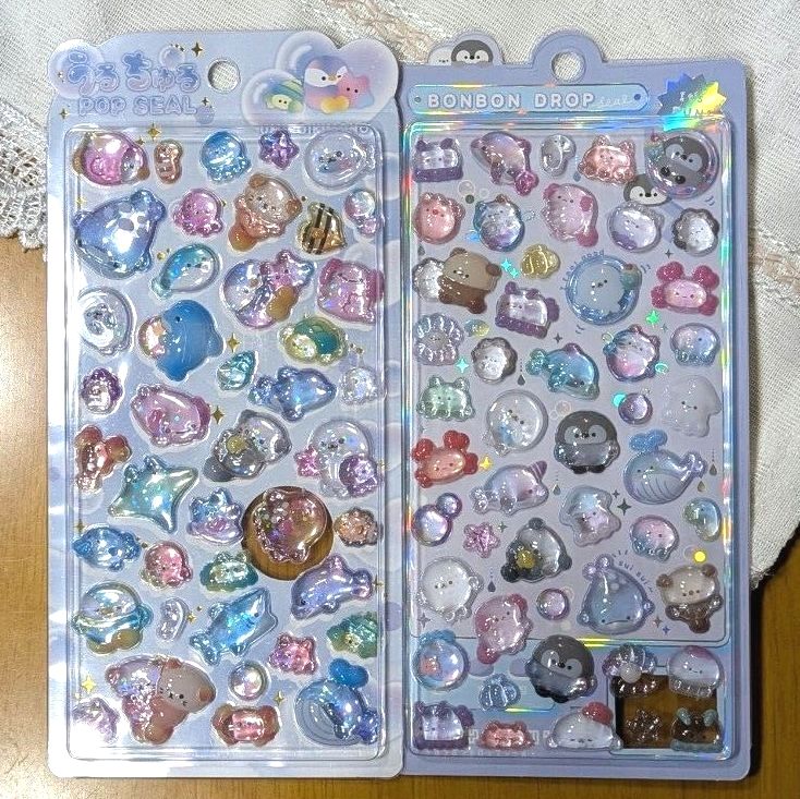うるちゅるポップシール ボンボンドロップシール 海の生き物 2枚セット