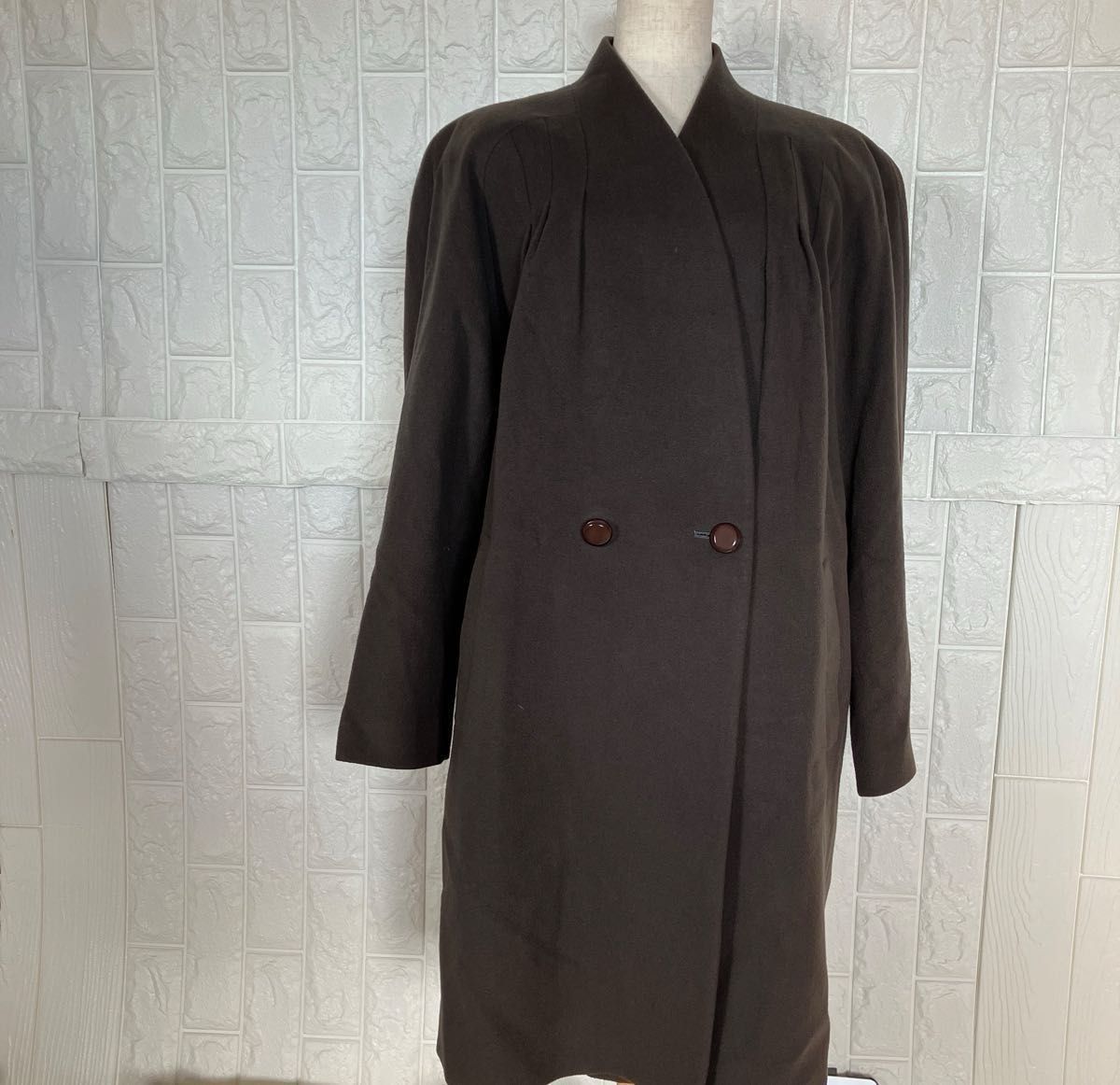 de chitose カシミヤ100 ノーカラー ダブルブレスト ロングコート 9号