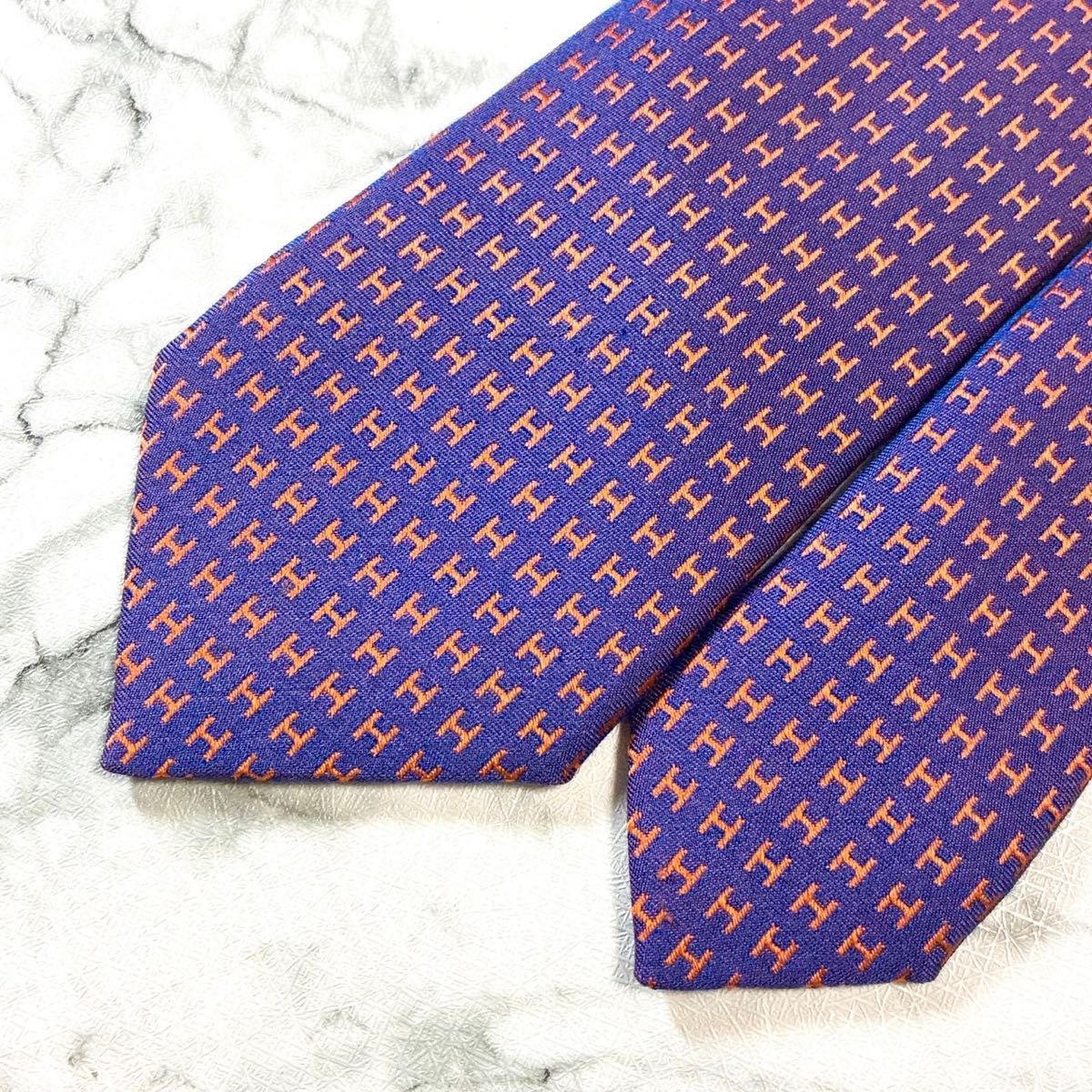 未使用 HERMES エルメス ファソネ H柄 H織 パープル×オレンジ 現行に